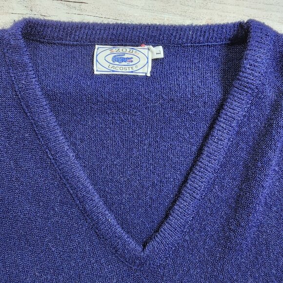 Vintage IZOD Lacoste Blue V-Neck Sweater, Men's Large - Picture 3 of 9